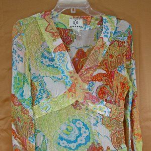 iCe Brand Silk Women's Blouse Sheer Metallic Thread Top Medium